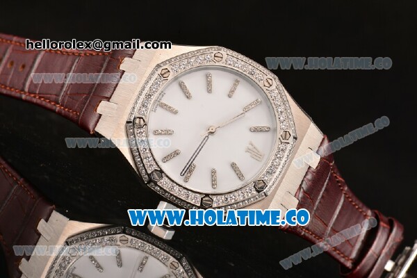 Audemars Piguet Royal Oak 41MM Asia Automatic Steel Case with White Dial Diamonds Bezel and Stick Markers - Click Image to Close